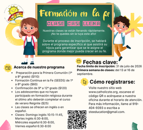 Inscripciones para el Programa de Formación de Fe.