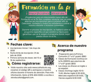 ¡Las inscripciones para las clases de Formación en la Fe 2026–2027, ya están abiertas!