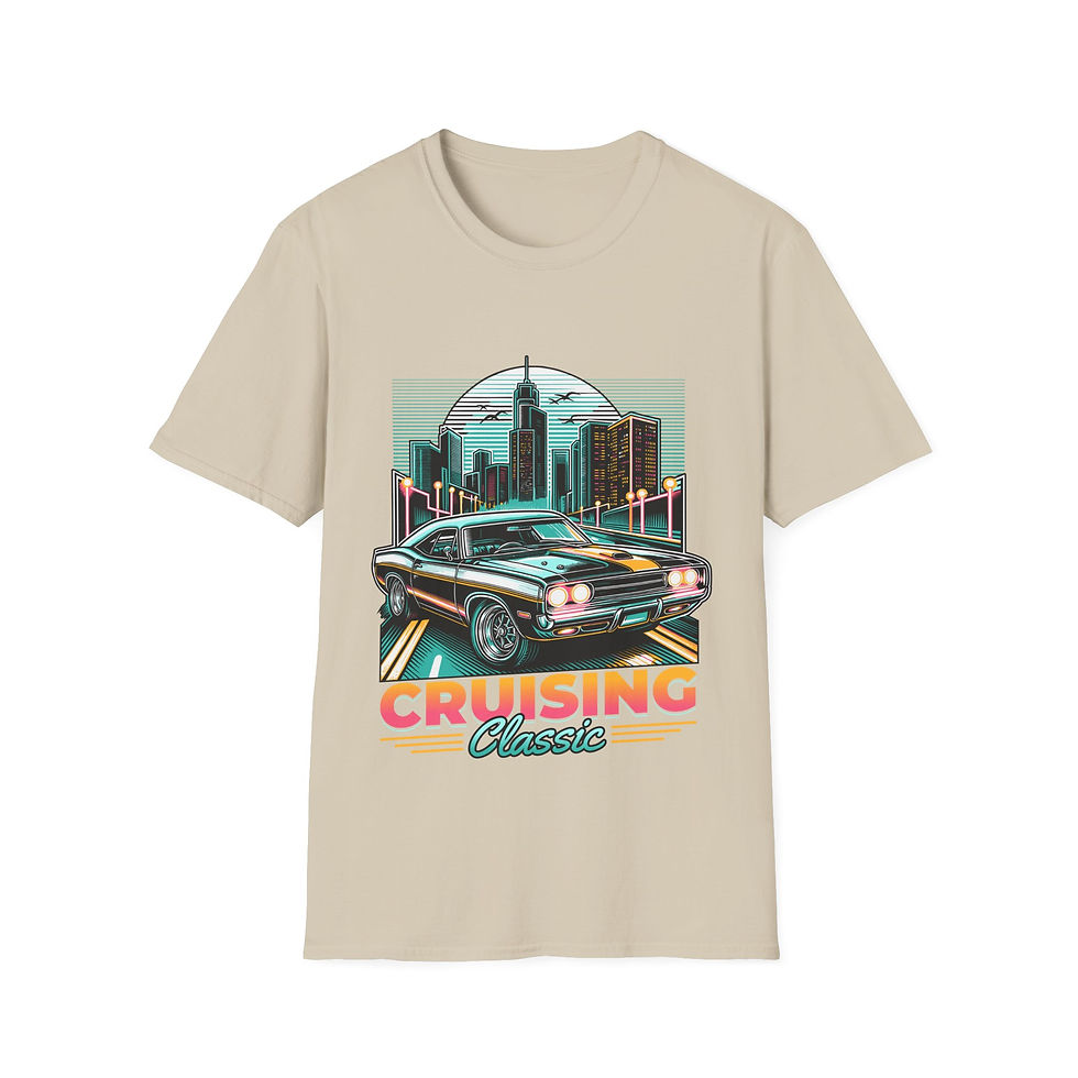 Thumbnail: Cruising Classic T-Shirt — Retro Muscle Car Cityscape Tee