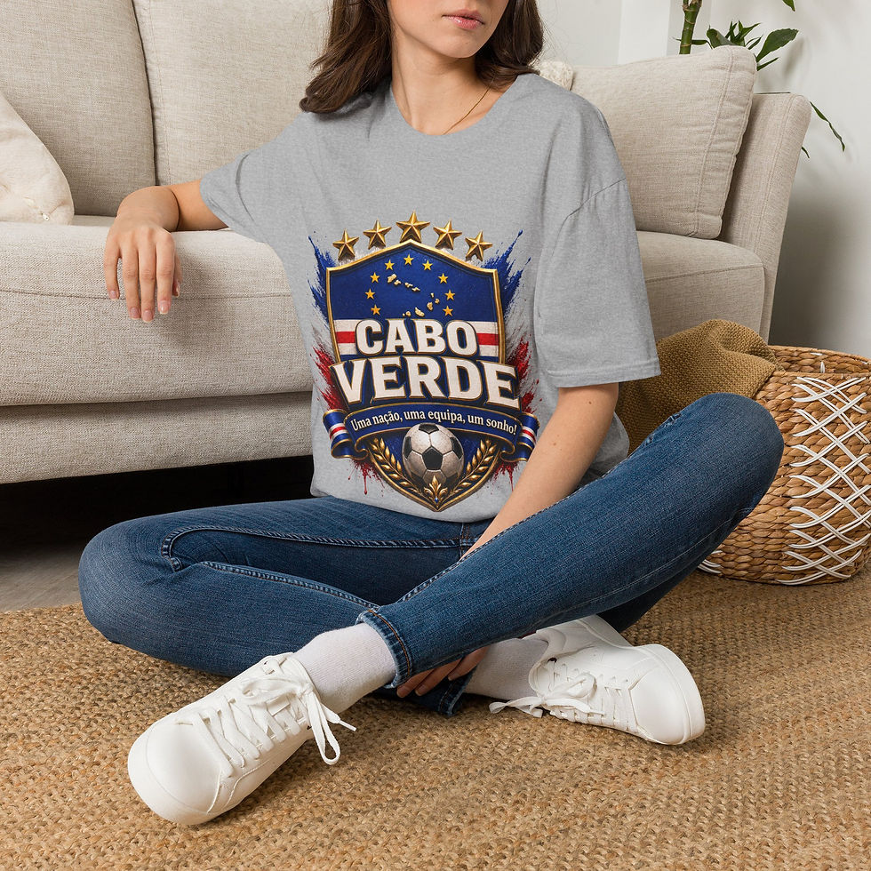 Thumbnail: Cabo Verde Crest T-Shirt — Soccer Badge Tee with 'Cabo Verde' & Motto