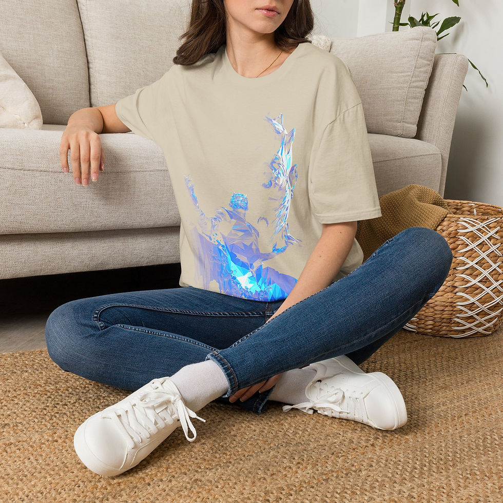 Thumbnail: Blue Flame Dance T-Shirt — Abstract Ice Fire Graphic Tee