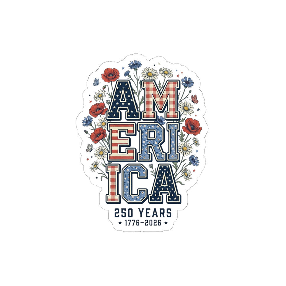 Thumbnail: Vintage Americana 'America' Floral Stars Sticker | 4th of July Patriotic Decal