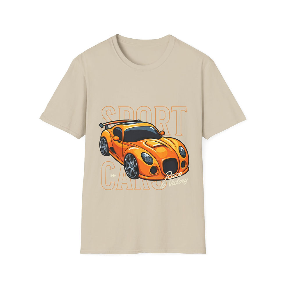 Thumbnail: Sport Car Graphic T-Shirt — Orange Race Car Illustration