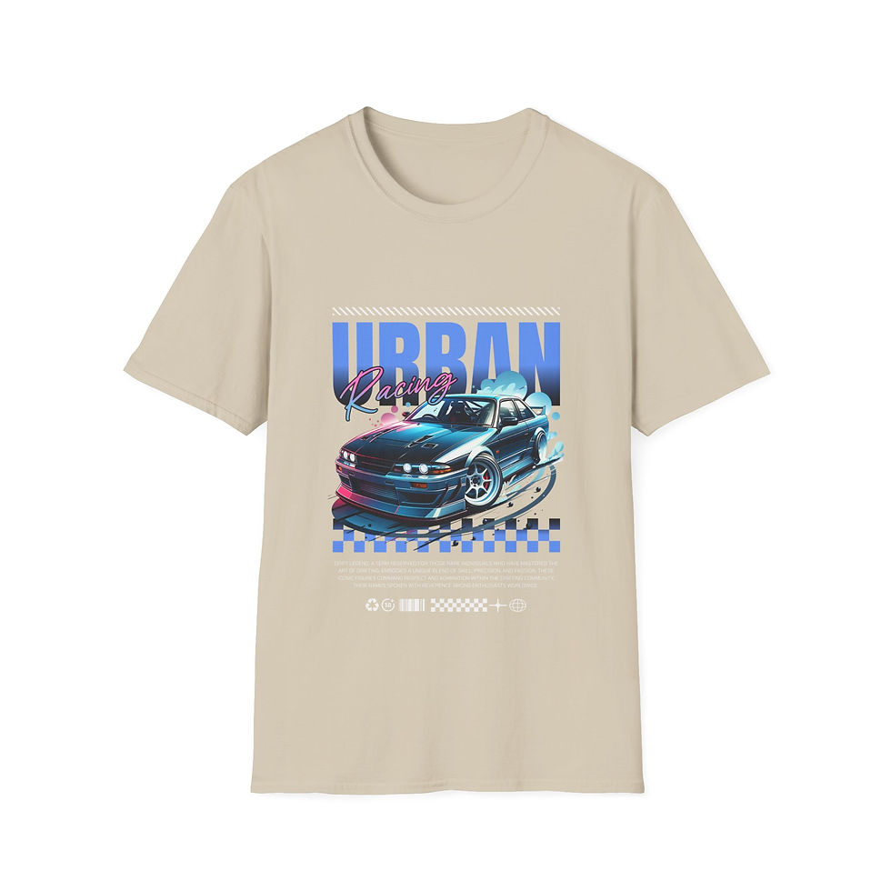 Thumbnail: T-Shirt — Urban Racing Graphic Tee (Blue Retro Sports Car)