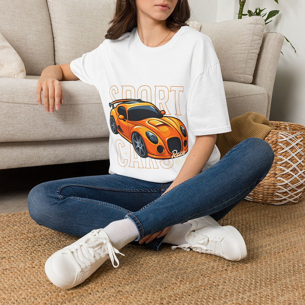 Thumbnail: Sport Car Graphic T-Shirt — Orange Race Car Illustration