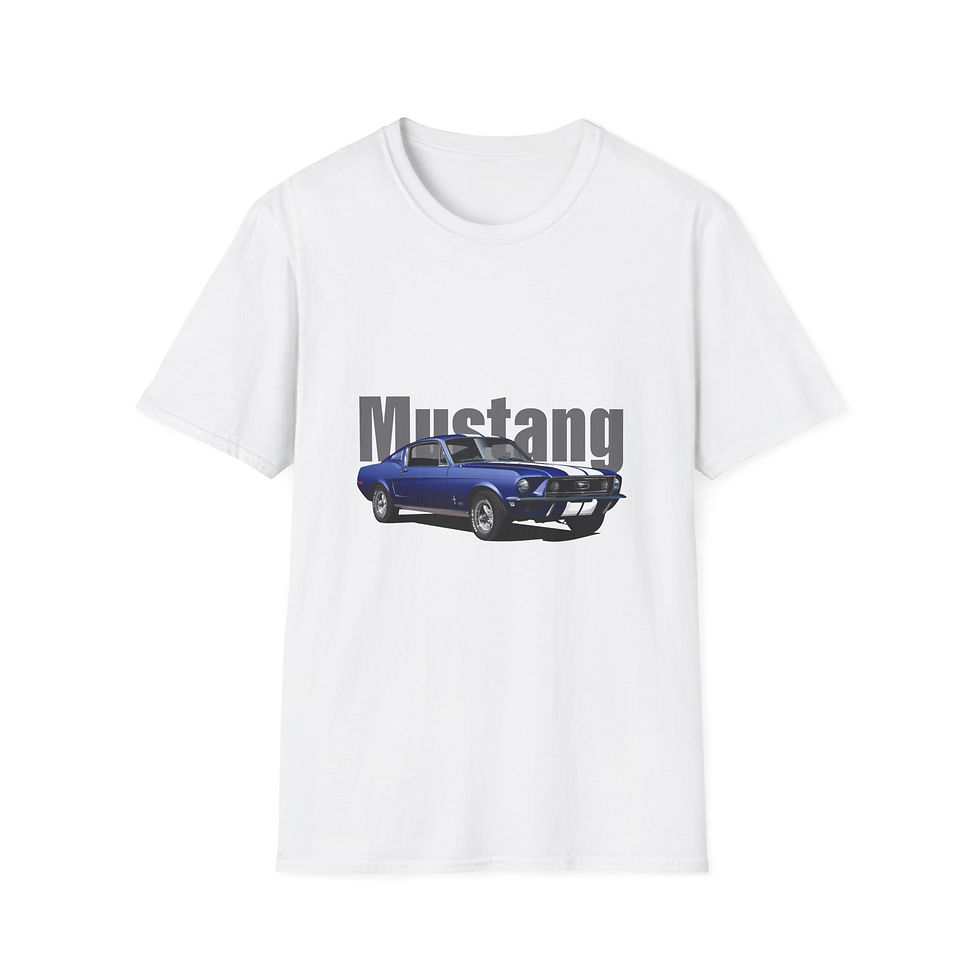Thumbnail: Mustang Classic Car T-Shirt — Blue Vintage Muscle Car Tee