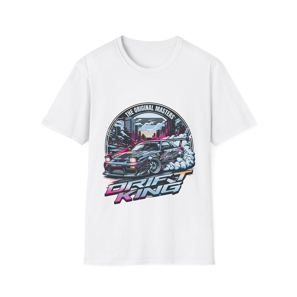 Thumbnail: Drift King Racing T‑Shirt — Retro City Skyline Car Graphic