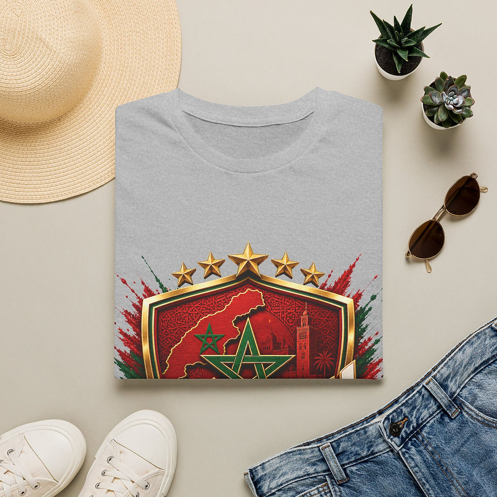 Thumbnail: Morocco Crest T-Shirt — Moroccan Football Fan Tee with Arabic 'المعزي' Design