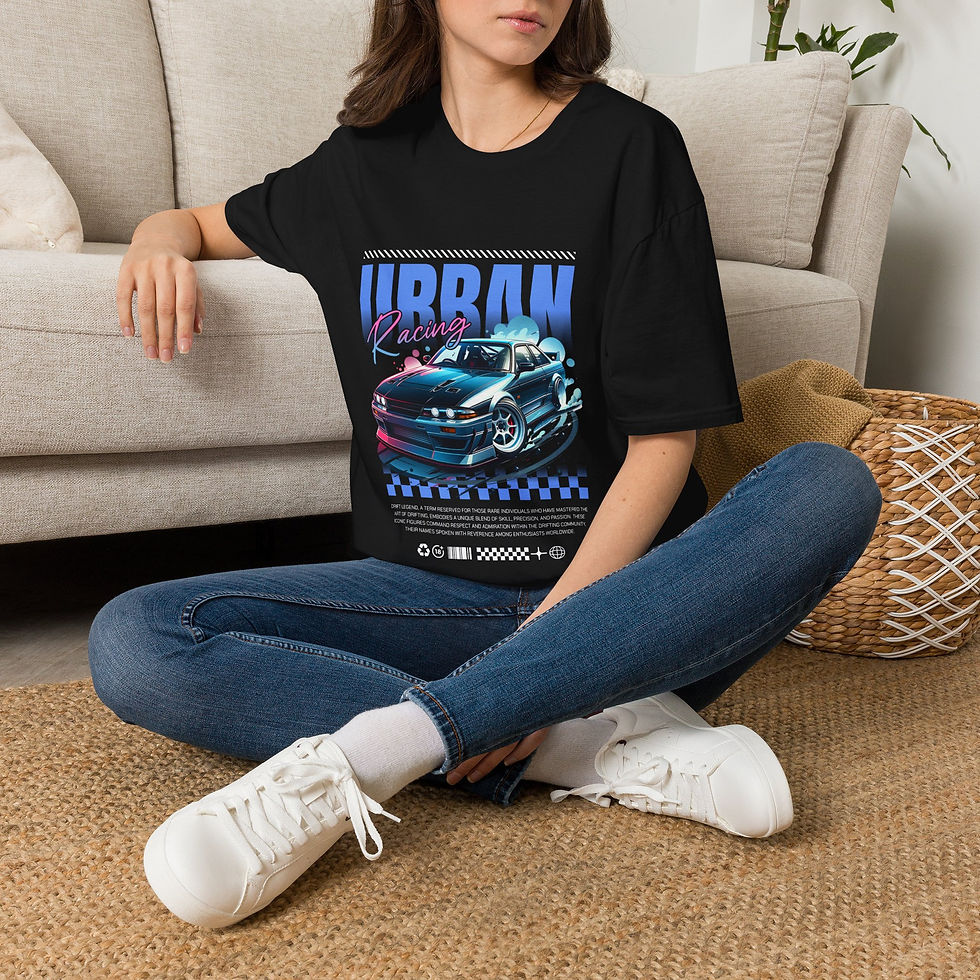 Thumbnail: T-Shirt — Urban Racing Graphic Tee (Blue Retro Sports Car)
