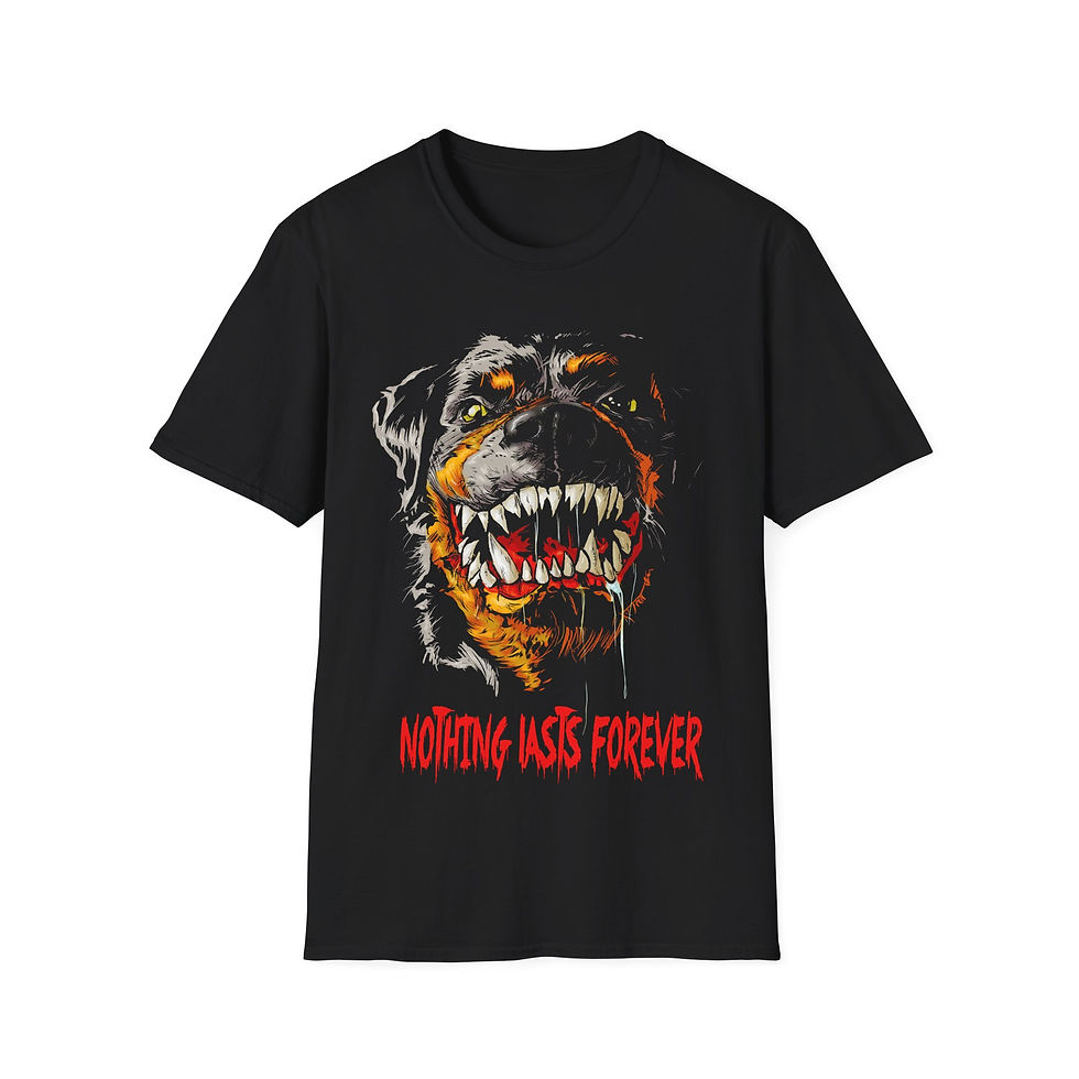 Thumbnail: Graphic T-Shirt — Aggressive Rottweiler 'Nothing Lasts Forever' Design