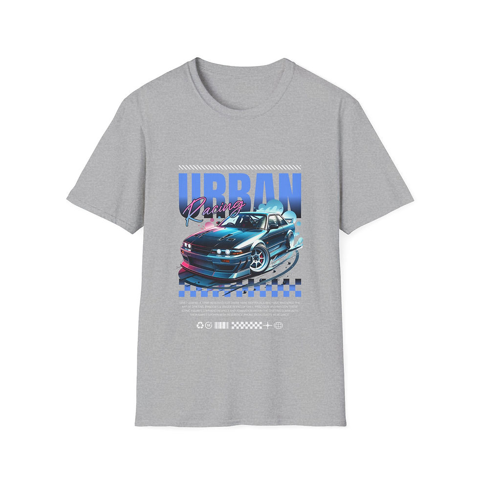 Thumbnail: T-Shirt — Urban Racing Graphic Tee (Blue Retro Sports Car)