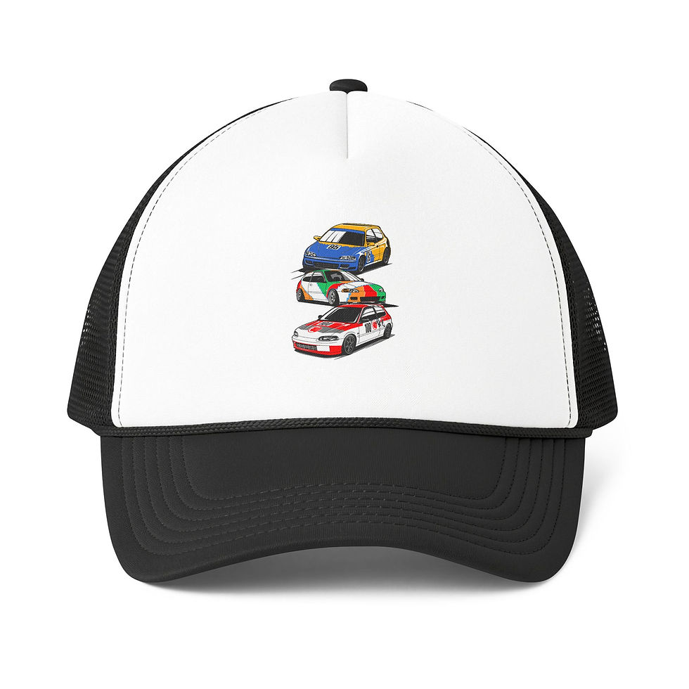 Thumbnail: Trucker Cap - Vintage Rally Cars Stack Embroidered