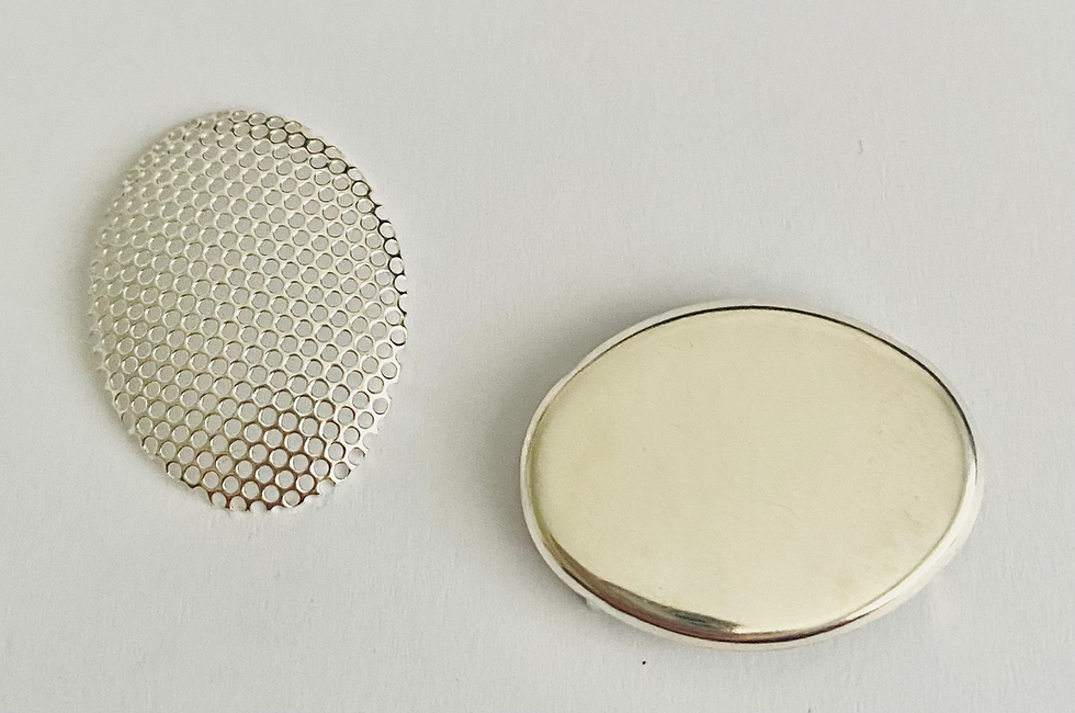 Thumbnail: Oval sieve flat back 30mm x 25mm x 2 Silver plated