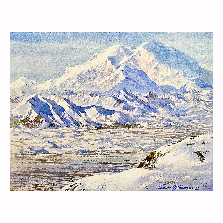 DENALI MAGIC, ALASKA original watercolor, paper (unframed)