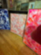 Held Breath by House of Piny — 100 × 120 cm abstract painting shown with other paintings of the collection, Madrid