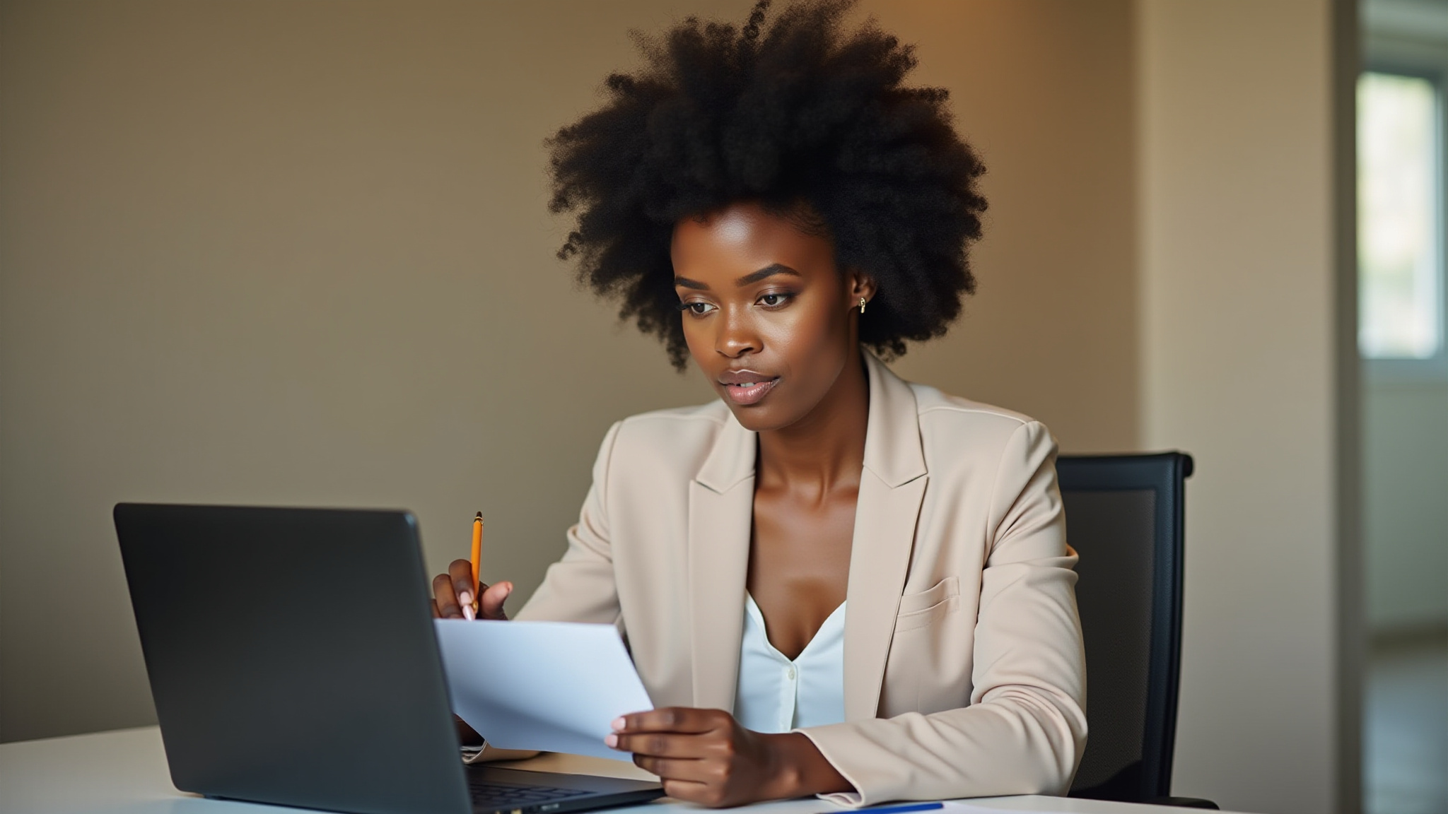 Focused businesswoman reviewing documents