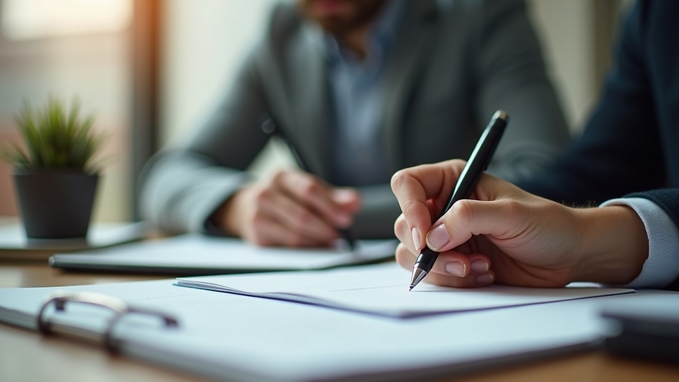 Close-up view of a career coach writing notes during a coaching session