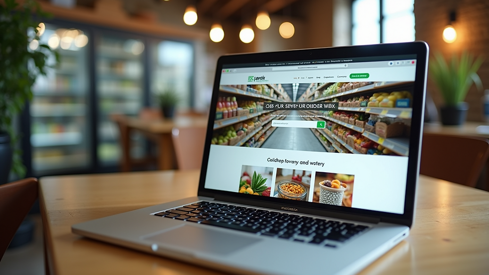 Eye-level view of a laptop screen showing an online grocery shopping website