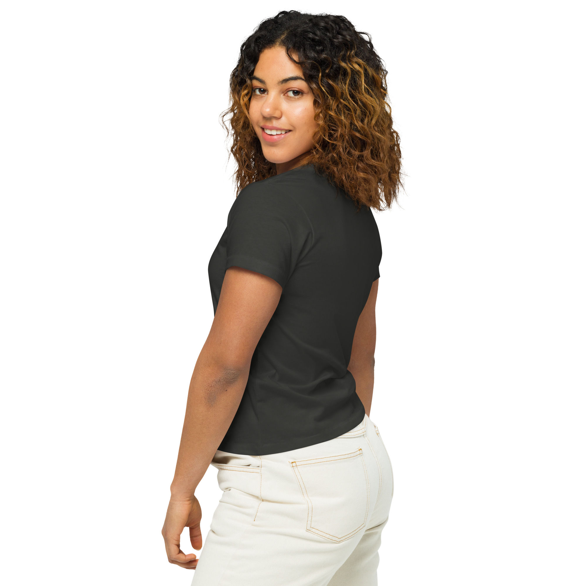side aerial Women’s high-waisted t-shirt