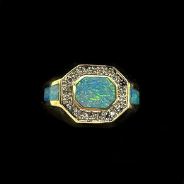 14KT YG OPAL AND DIAMOND HALO BAND, SIZE 10