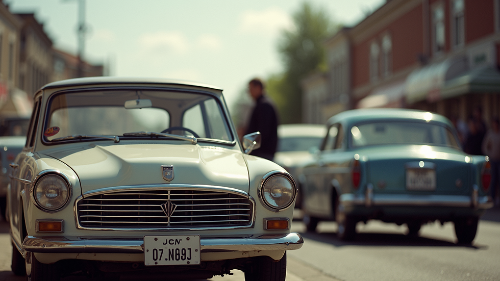 Eye-level view of a vintage car show