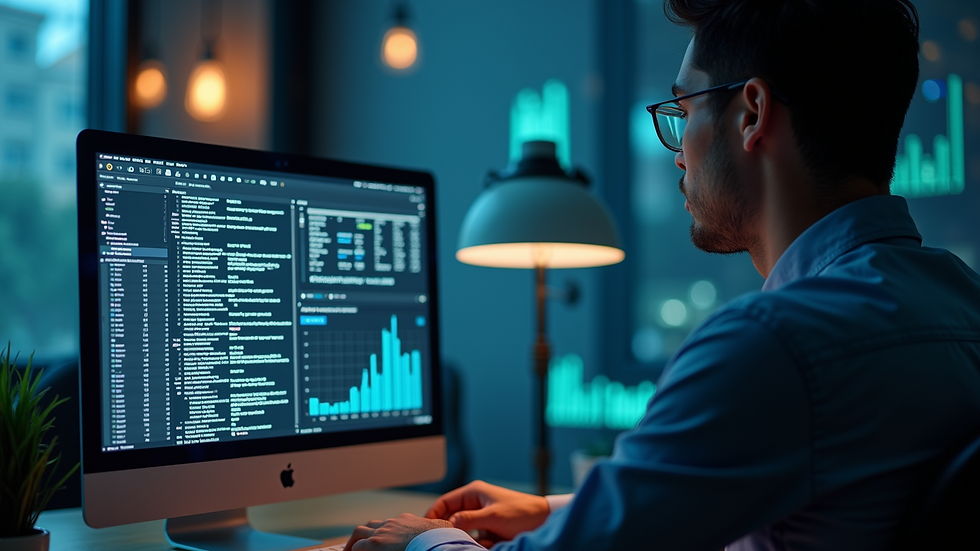 Eye-level view of a person analyzing keyword data on a computer screen