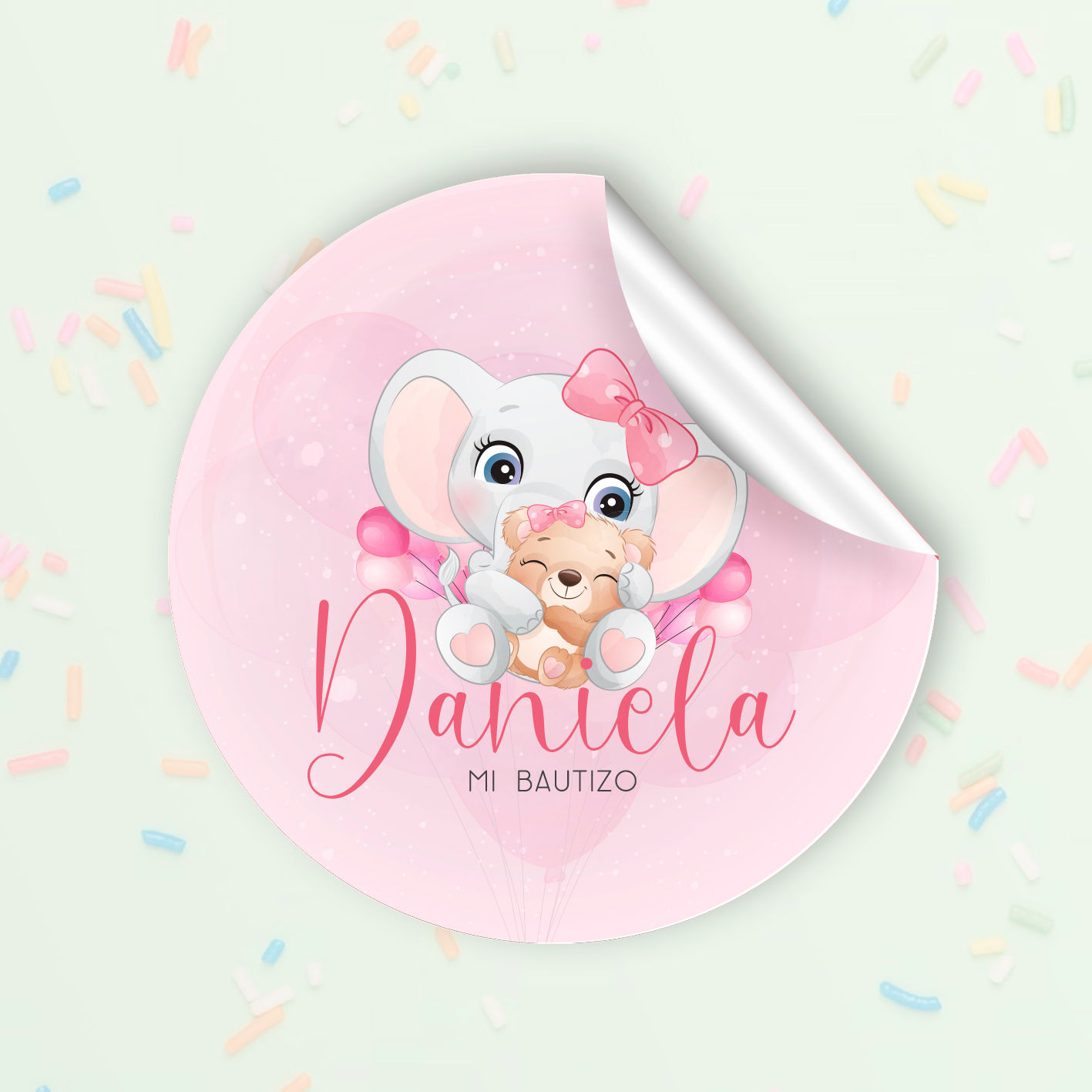 Adhesivos Bautizo Elefante Osito