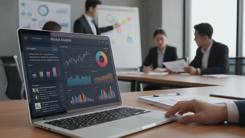 Close-up view of a laptop screen displaying AI-driven market analysis software