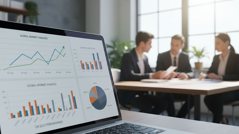 Close-up view of a laptop screen showing financial charts and graphs