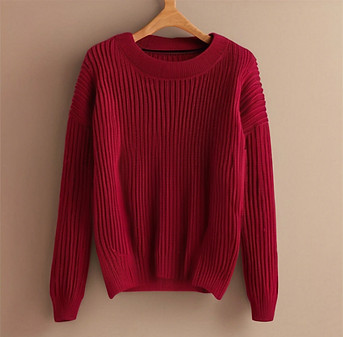 Crimson ribbed crew-neck sweater