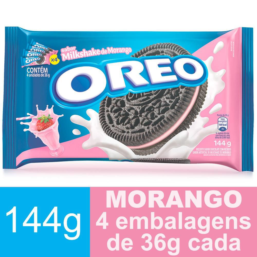 Biscoito OREO Chocolate Com Recheio Milkshake de Morango 144g