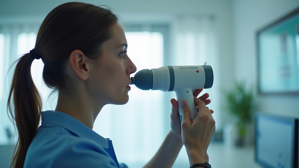 Close-up view of a spirometry test being conducted in a clinic
