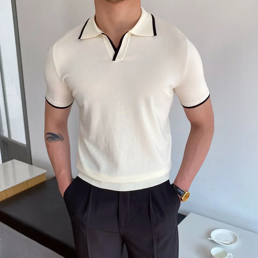 Miniatura: Men's Polo Shirt Elbow-Sleeved T-shirt Fashion Polo Collar Slim-Fit Men Clothing