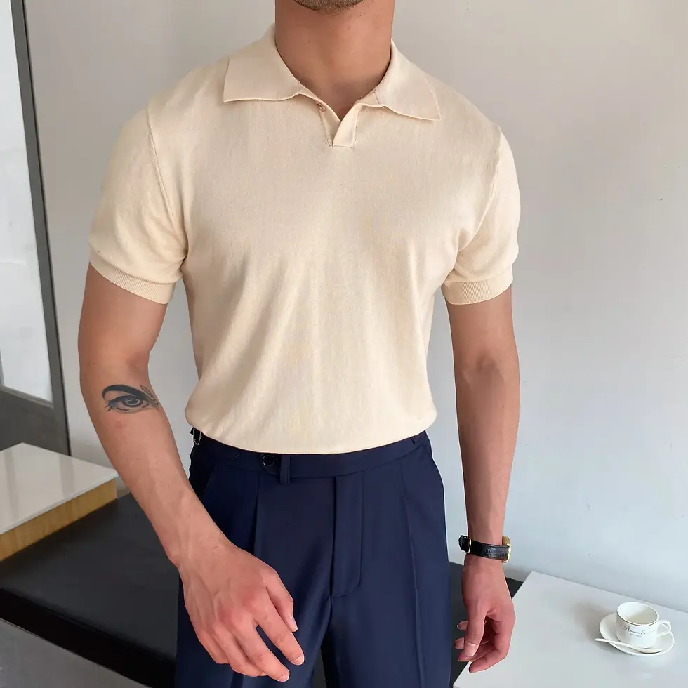 Miniatura: Men's Polo Shirt Elbow-Sleeved T-shirt Fashion Polo Collar Slim-Fit Men Clothing