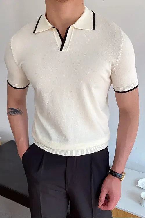 Miniatura: Men's Polo Shirt Elbow-Sleeved T-shirt Fashion Polo Collar Slim-Fit Men Clothing