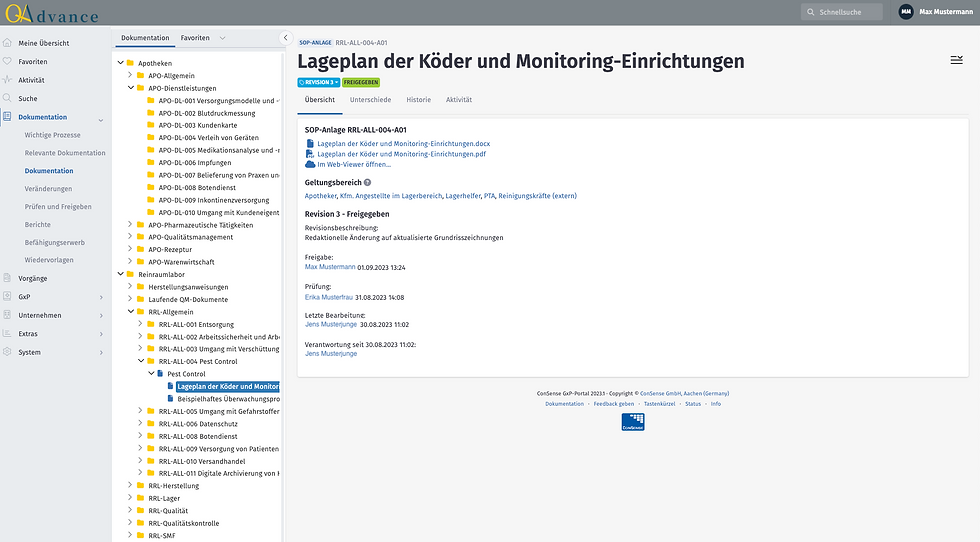 Übersicht Dokumentation zu Anweisungen/SOPs