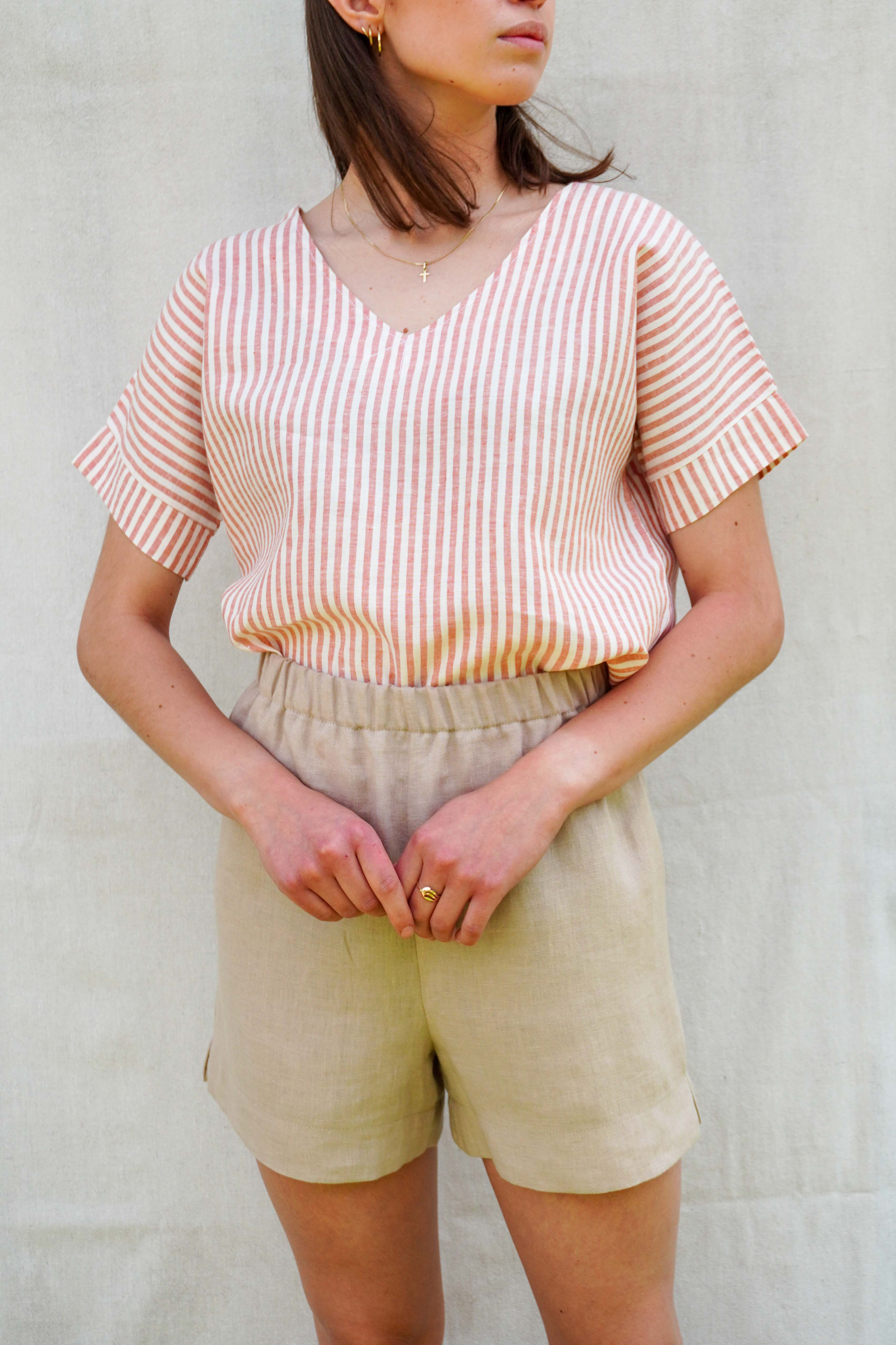 Ľanový top_pásiky tehla