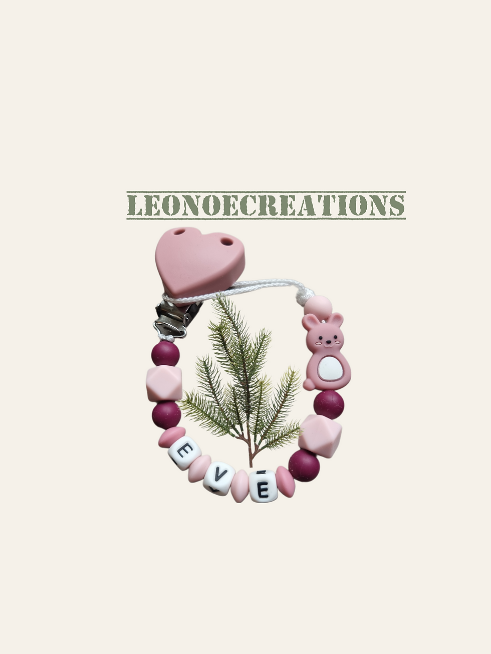 Attache tétine personnalisée lapin rose - Cadeau de naissance bébé fille