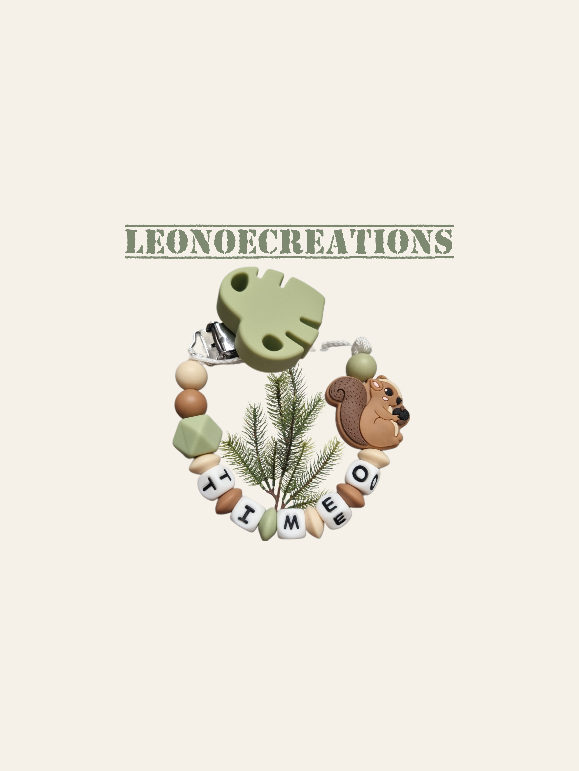 Attache tétine personnalisée écureuil - Cadeau naissance bébé - Fait main 