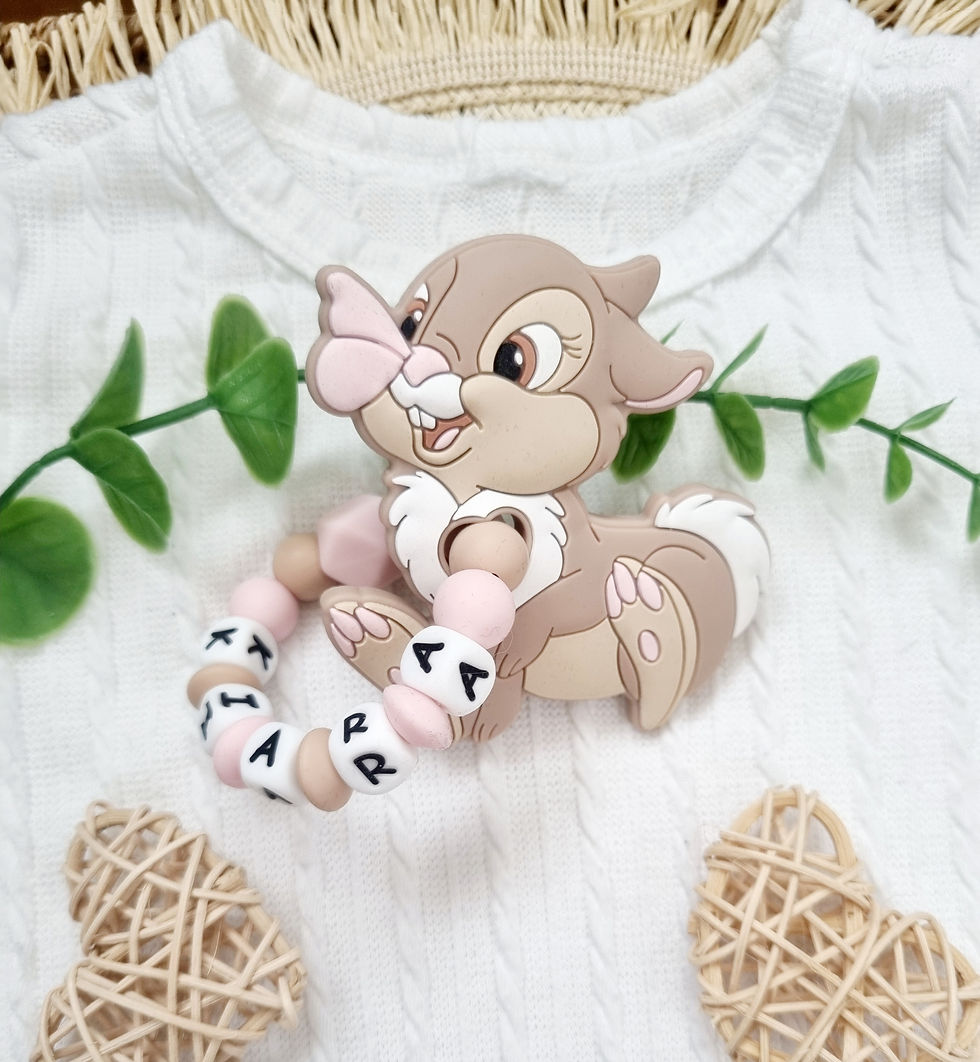 Anneau de dentition panpan de Disney personnalisé en silicone avec perles prénom, rose, bébé fille