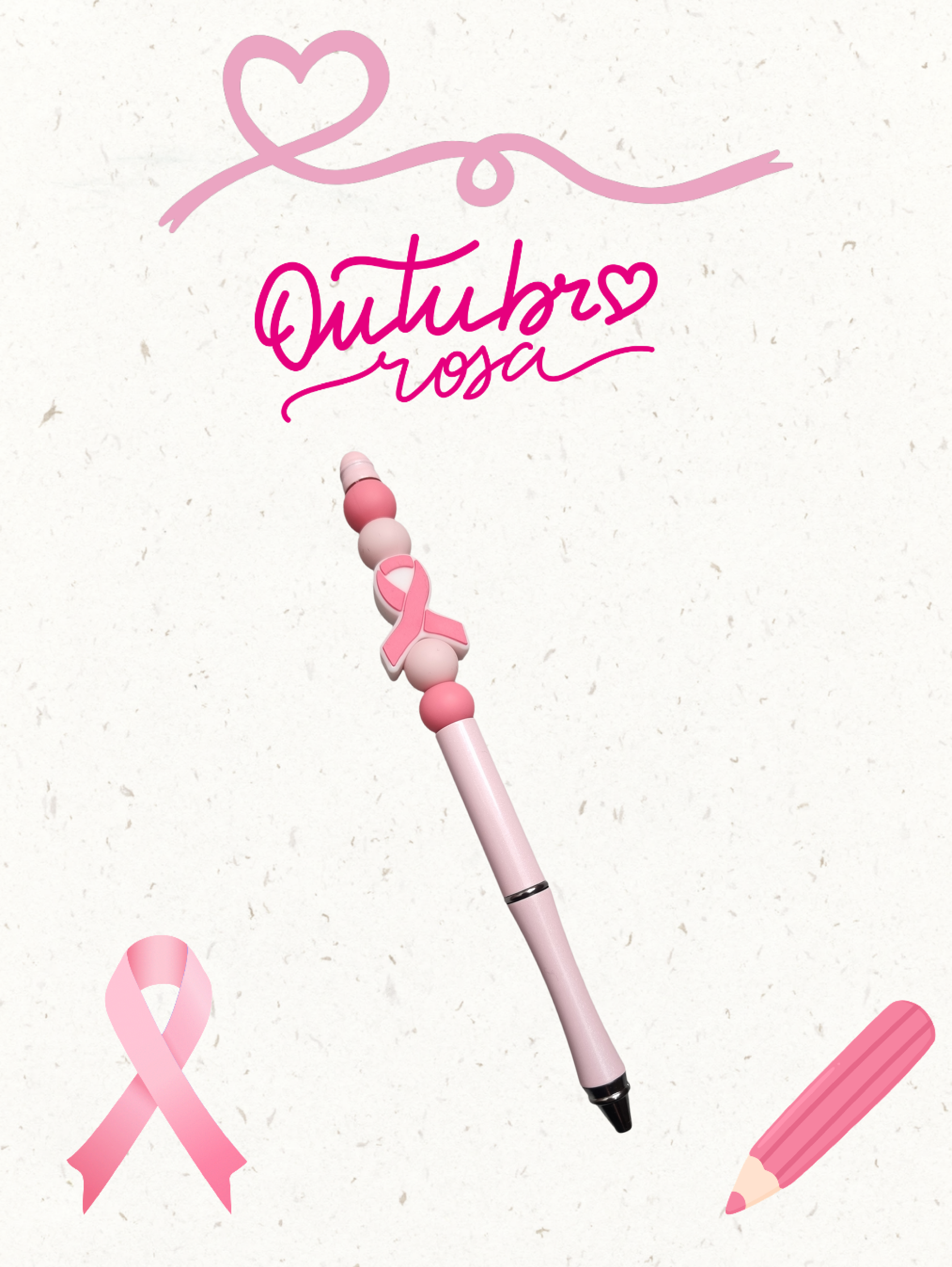 Stylo métal rose Octobre Rose avec perle motif ruban