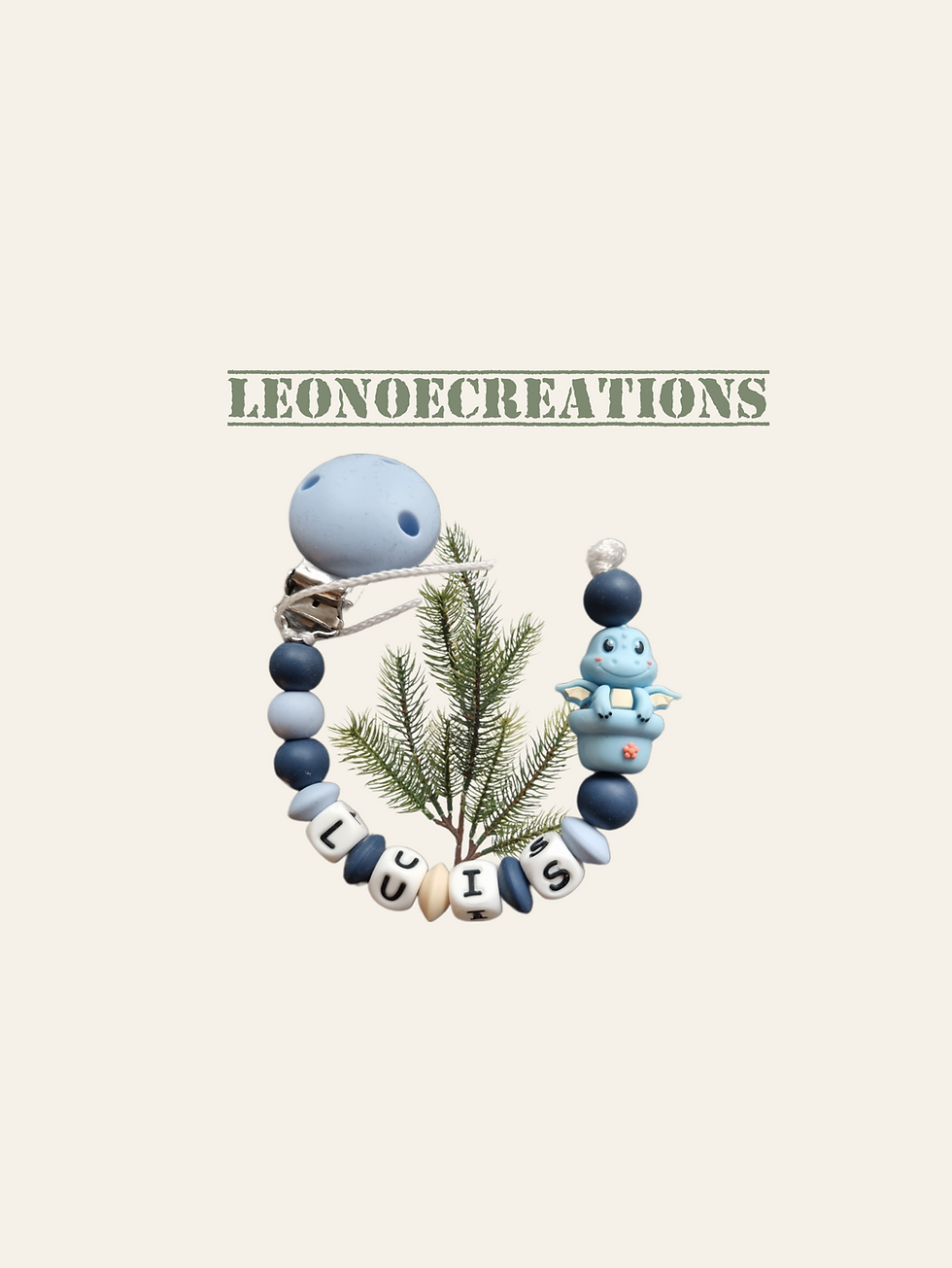 Attache tétine personnalisée avec prénom en perles silicone motif dragon bleu , alliant sécurité, praticité et charme naturel