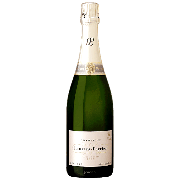 75cl bottle of Laurent Perrier Demi Sec, a refined French champagne known for its balanced sweetness and fine bubbles.