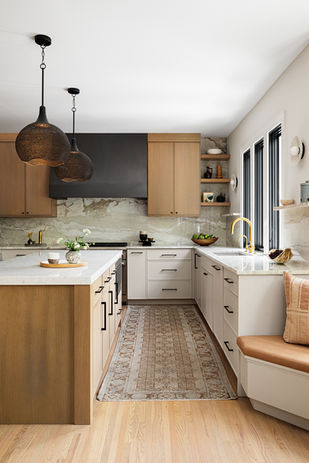 kitchen, kitchen design, modern kitchen, marble, marble backsplash, black hood, kitchen island, kitchen storage