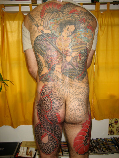 asian dragon and warrior turtle back