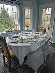 Children's tea party set up, pink china.