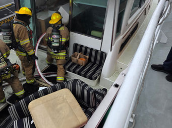 Water training interrupted by Mayday call for a boat fire 