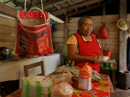 En el corazón de su cocina, doña Francisca organiza con calma los víveres del día, rodeada del calor humilde de su hogar