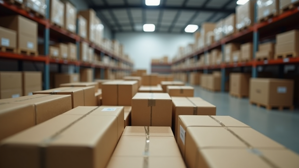 Eye-level view of a well-organized packing area with boxes