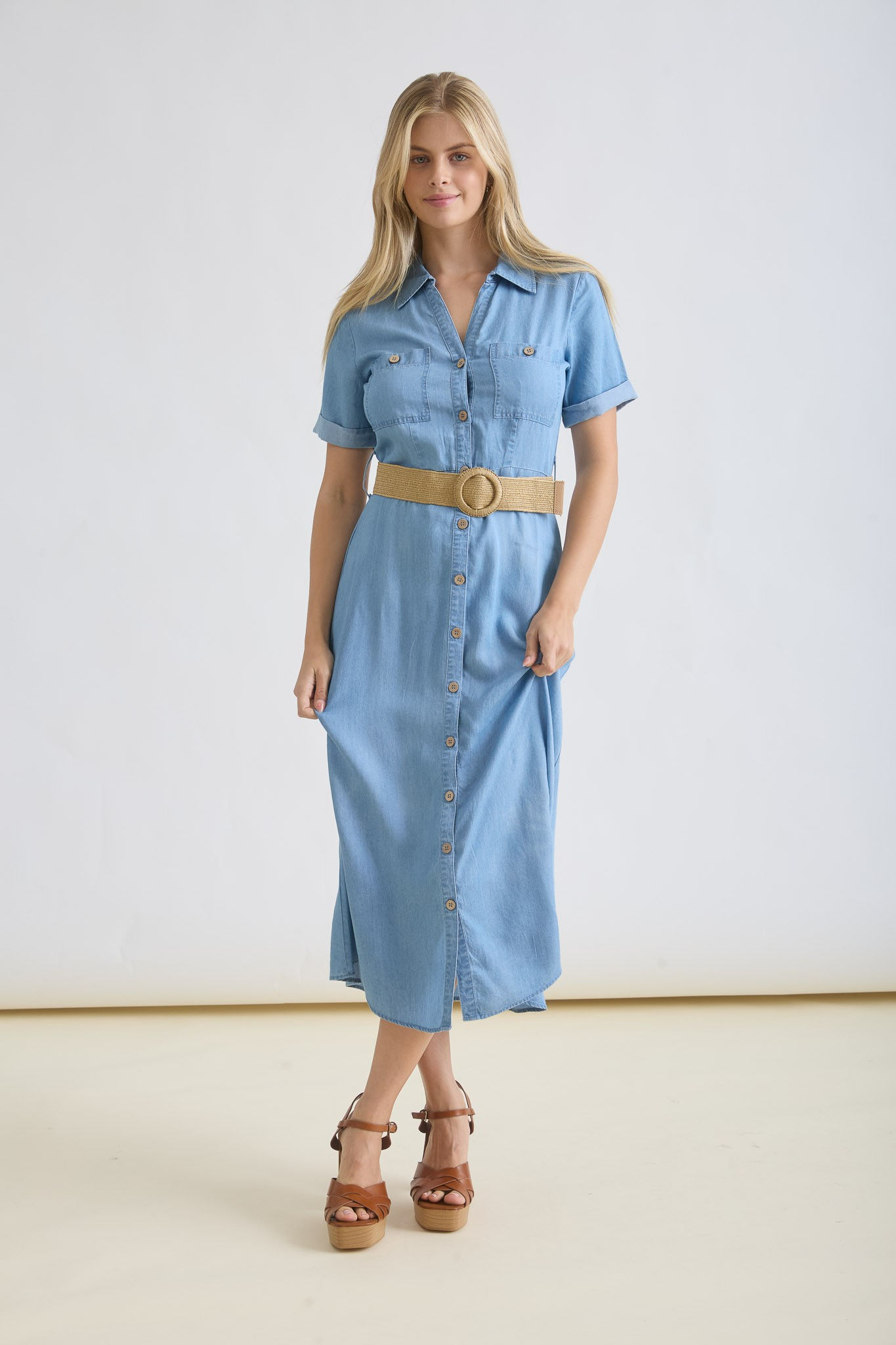 Isla Chambray Belted Dress
